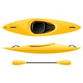 Plastic kayak for fishing and tourism, yellow canoe top view