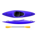 Plastic kayak for rafting and tourism, blue canoe top view