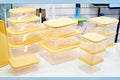 Plastic kitchen food containers in store Royalty Free Stock Photo