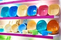 Plastic kitchenware in store Royalty Free Stock Photo