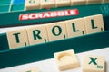 Plastic letters on Scrabble board game forming the word : Troll