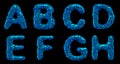 Plastic letters set A, B, C, D, E, F, G, H made of 3d render plastic shards blue color.