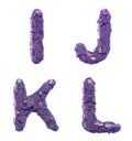 Plastic letters set I, J, K, L made of 3d render plastic shards purple color.