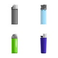 Plastic lighter icons set cartoon vector. Various bright lighter Royalty Free Stock Photo