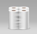 Plastic long roll toilet paper one package four roll, design on gray background