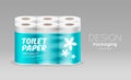 Plastic long roll toilet paper one package six roll, blue template and flower graphic