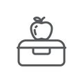 Plastic lunch box with apple for school or work healthy break pixel perfect line icon with editable stroke. Royalty Free Stock Photo