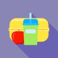 Plastic lunchbox icon, flat style