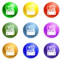 Plastic lunchbox icons set vector