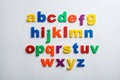 Plastic magnetic letters isolated on white, top view Royalty Free Stock Photo