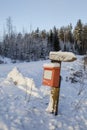 Plastic mailbox and wooden signpost directions Royalty Free Stock Photo