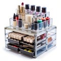 Plastic makeup organizer with multiple drawers for cosmetics Royalty Free Stock Photo