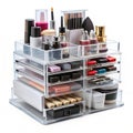 Plastic makeup organizer with multiple drawers for cosmetics Royalty Free Stock Photo