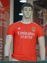 plastic mannequin wearing the Lisboa e Benfica, SLB sport jersey, sponsored by the commercial airline Emirates.