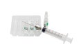 Plastic medical syringe with hypodermic needle and pharmaceutical products ampoules