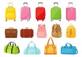 Plastic, metal, leather suitcases and bags. Travel suitcase, journey package, business bag, tripp luggage. Collection different