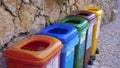 Plastic metal paper glass organic recycle waste bins Royalty Free Stock Photo