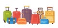 Plastic, metal suitcases, backpacks, bags for luggage. Travel suitcases with wheels, travel bag, cases, trip baggage