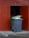 Plastic mobile dumpster in the garbage collection area