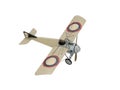 Plastic model of Morane Saulnier I - modification of famous French fighter plane, isolated. Aircraft with machine gun Royalty Free Stock Photo