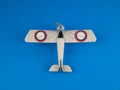 Plastic model of the Morane Saulnier plane, top view. Miniature of fighter plane. Building model aircraft Royalty Free Stock Photo