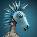 Blue Paper Horse Animation: Detailed Chromepunk Design With Playful Character