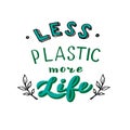 Less plastic more life words. Zero waste poster.