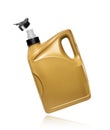 Plastic motor oil container with open cap on a white background Royalty Free Stock Photo