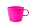 Plastic mug isolated on white background. Pink child cup for drink. Clipping paths object for your design Royalty Free Stock Photo