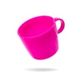 Plastic mug isolated on white background. Pink child cup for drink. Clipping paths object for your design Royalty Free Stock Photo