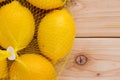 Plastic net bag filled with ripe yellow lemons Royalty Free Stock Photo