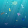 Plastic ocean pollution. Underwater garbage bags, bottles, cups, straws. Ecological concept. Environment Royalty Free Stock Photo