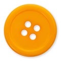 Plastic orange button isolated on white background, top view macro close up