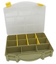 Plastic organizer with storage compartments on white Royalty Free Stock Photo