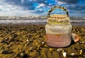 Plastic overgrown with shells on coast Royalty Free Stock Photo
