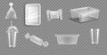 Plastic Packages Transparent Wrap Set Vector. Empty Food Product Polyethylene Package Mock Up Template. Realistic Nylon Pack Royalty Free Stock Photo