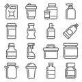 Plastic Packaging and Container Icons Set. Line Style Vector