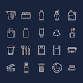 Plastic packaging, disposable tableware line icons. Product packs, container, bottle, canister, plates cutlery Container Royalty Free Stock Photo