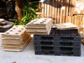 Plastic pallet and stacked cardboard