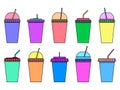 Plastic or paper cups with a straw set of icons isolated Royalty Free Stock Photo