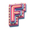 Plastic party font. Neon and lamp. Letter F