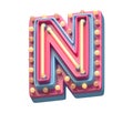 Plastic party font. Neon and lamp. Letter N