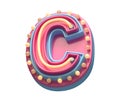 Plastic party font. Neon and lamp. Letter C