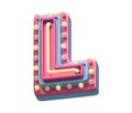 Plastic party font. Neon and lamp. Letter L