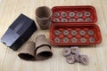 plastic and peat containers, coir tablets for planting plants and seeds
