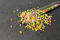 Plastic pellets. Dyes for plastic, polypropylene, polyethylene. Plastic granules on a stone background .Plastic pellets. Plastic