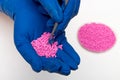 Plastic pellets. Polymeric dye. Colorant for plastics in the granules Royalty Free Stock Photo