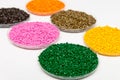 Plastic pellets .Polymeric dye ÃÂ² granules. The recycling of plastic. Granular colored plastic granules Royalty Free Stock Photo