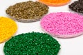 Plastic pellets .Polymeric dye ÃÂÃÂ² granules. The recycling of plastic