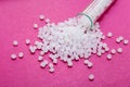 Plastic pellets. Transparent Polyethylene granules. Plastic Raw material .High Density Polyethylene PE-HD. PE-LD. Royalty Free Stock Photo